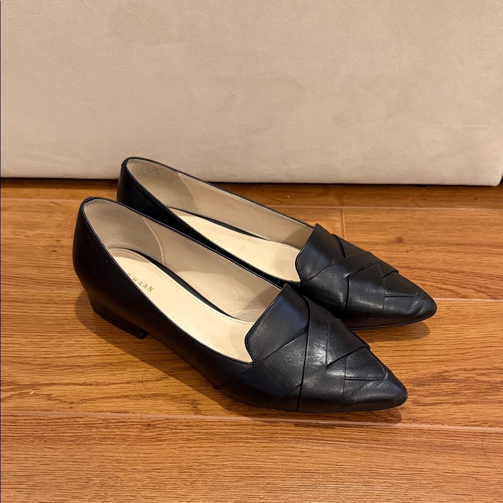 Cole Haan Women's Black Leather Pointed Toe Low Heel Flats